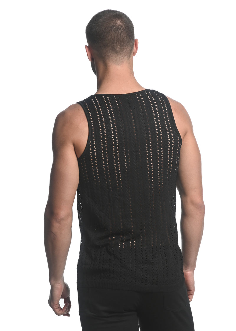 BLACK MICRO ARROWS STRETCH GOSSAMER KNIT SINGLET ST-24202