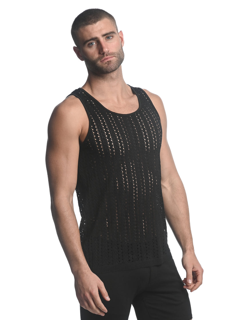 BLACK MICRO ARROWS STRETCH GOSSAMER KNIT SINGLET ST-24202