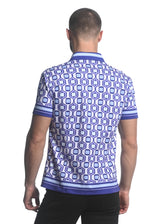 PURPLE/ PERIWINKLE TOPS PRINTED JERSEY KNIT BORDER SHORT SLEEVE SHIRT ST-26010