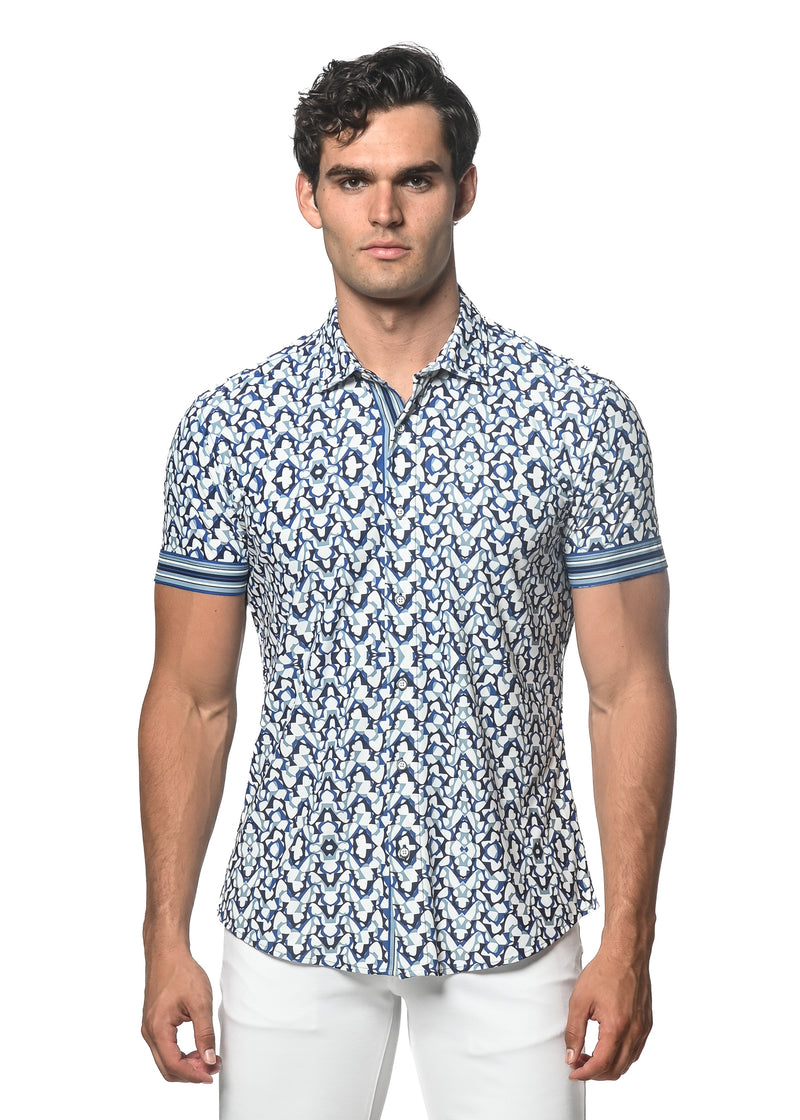 BLUE/WHITE WINGS PRINTED SHORT SLEEVE PERFORMANCE SHIRT ST-26013