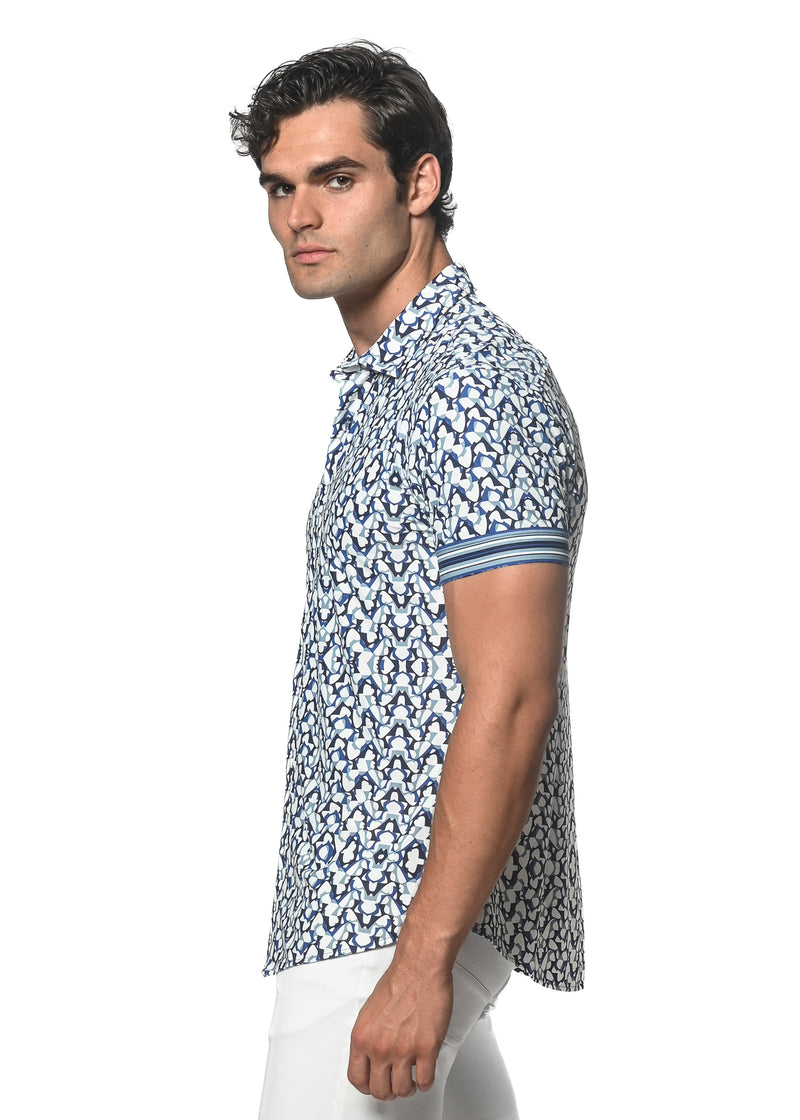 BLUE/WHITE WINGS PRINTED SHORT SLEEVE PERFORMANCE SHIRT ST-26013