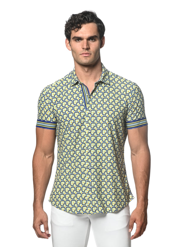 ARCTIC/NAVY RETRO SQUARES PRINTED SHORT SLEEVE PERFORMANCE SHIRT ST-26014