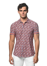 SAFFRON/SIENNA CUBES PRINTED SHORT SLEEVE PERFORMANCE SHIRT ST-26016