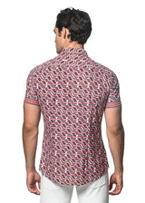 SAFFRON/SIENNA CUBES PRINTED SHORT SLEEVE PERFORMANCE SHIRT ST-26016