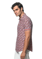 SAFFRON/SIENNA CUBES PRINTED SHORT SLEEVE PERFORMANCE SHIRT ST-26016