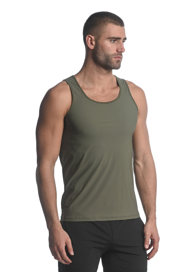 OLIVE TEXTURED STRETCH MESH PERFORMANCE SINGLET ST-279