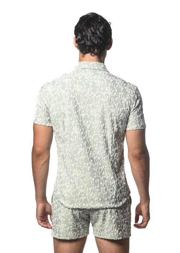 ALOE BUDS EMBOSSED LOOP TERRY KNIT SHORT SLEEVE SHIRT ST-48054