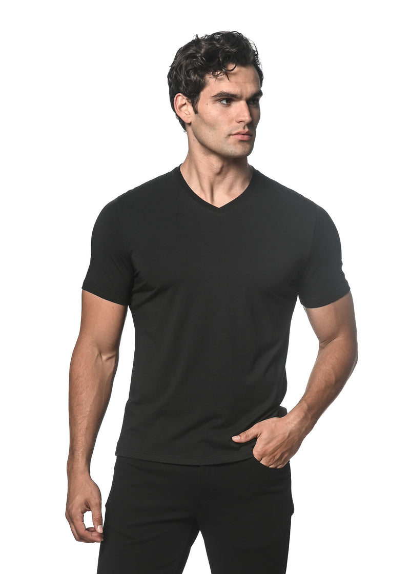 BLACK V-NECK SHORT SLEEVE JERSEY T-SHIRT ST-75