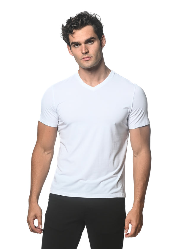 WHITE V-NECK SHORT SLEEVE JERSEY T-SHIRT ST-75