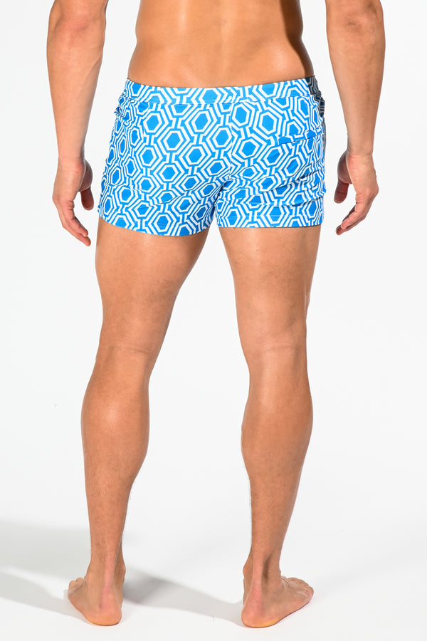 ROYAL/WHITE HEX NEO COAST SWIM SHORT WITH MESH LINER ST-8007-29- Final Sale