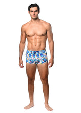 BLUE/YELLOW TROPICS PRINTED SWIM TRUNK ST-8016-22