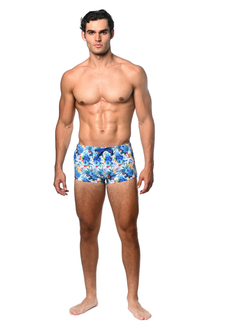 BLUE/YELLOW TROPICS PRINTED SWIM TRUNK ST-8016-22