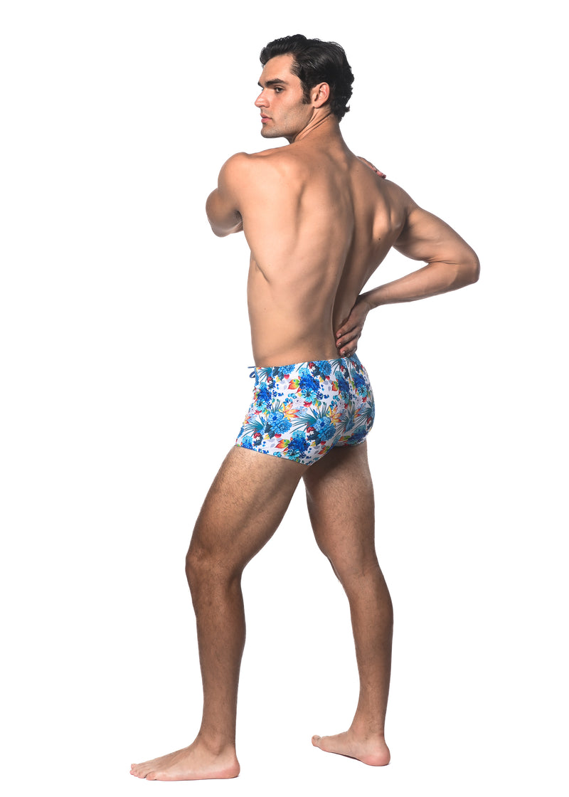 BLUE/YELLOW TROPICS PRINTED SWIM TRUNK ST-8016-22