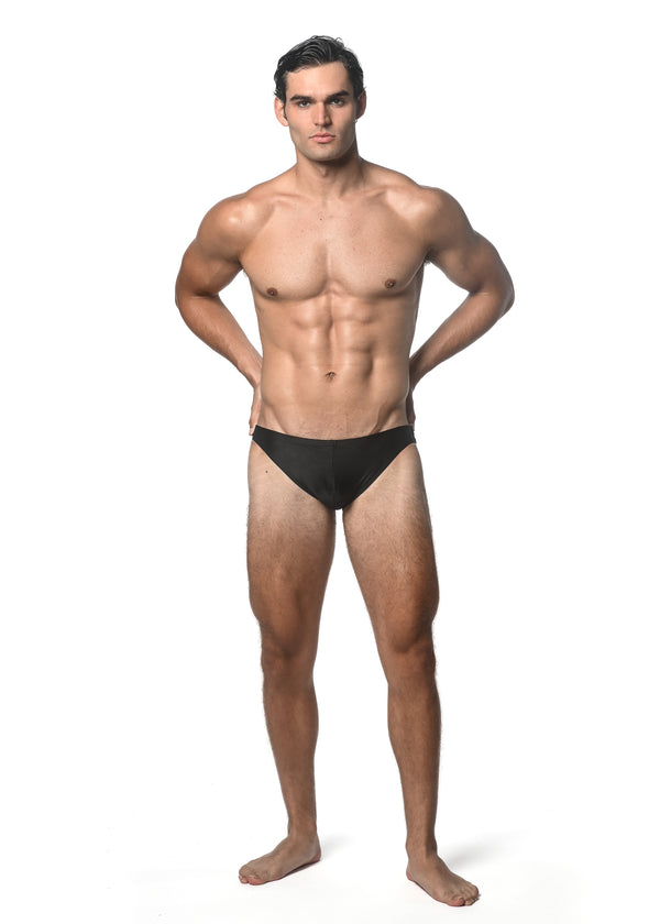 BLACK SOLID SWIM BRIEF W/ SIDE BUCKLE ST-8018