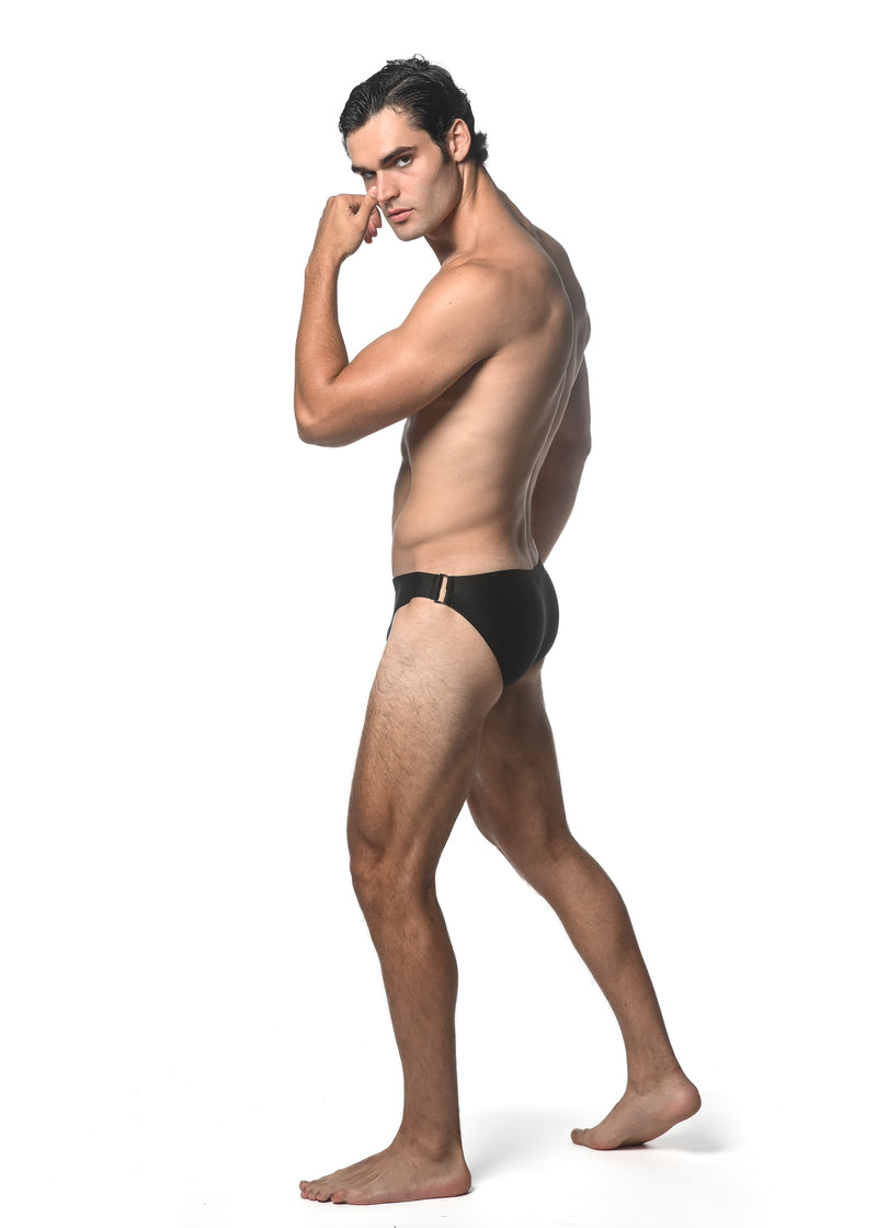 BLACK SOLID SWIM BRIEF W/ SIDE BUCKLE ST-8018