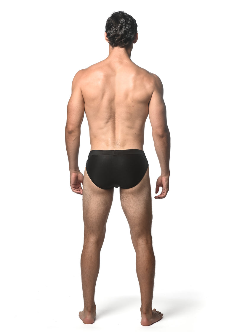 BLACK SOLID SWIM BRIEF W/ FRONT BUCKLE ST-8021