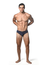 NAVY SOLID SWIM BRIEF W/ FRONT BUCKLE ST-8021