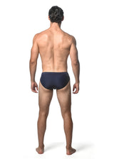 NAVY SOLID SWIM BRIEF W/ FRONT BUCKLE ST-8021