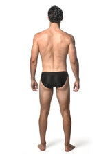 BLACK SOLID SWIM BRIEF W/ SIDE STRIPES AND BUCKLE ST-8023