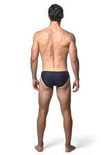 NAVY SOLID SWIM BRIEF W/ SIDE STRIPES AND BUCKLE ST-8023