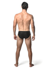 BLACK SOLID SWIM BRIEF W/ SIDE STRIPE PANEL ST-8024