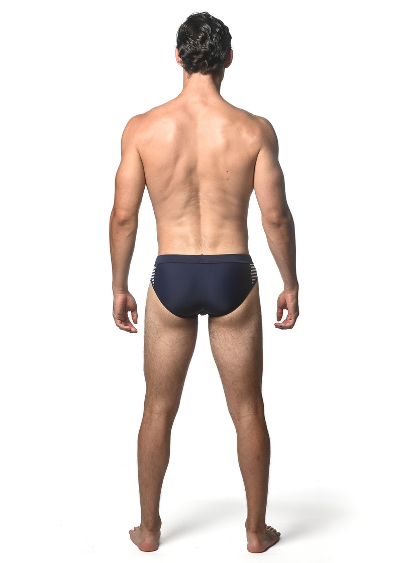 NAVY SOLID SWIM BRIEF W/ SIDE STRIPE PANEL ST-8024