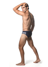 NAVY SOLID SWIM BRIEF W/ SIDE STRIPE PANEL ST-8024