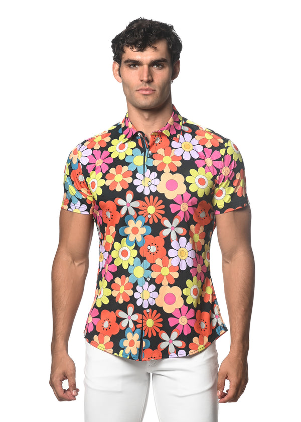 SURF/FLAME FLORAL PRINTED KNIT JERSEY SHORT SLEEVE SHIRT SEAMLESS PATTERN ST-9290