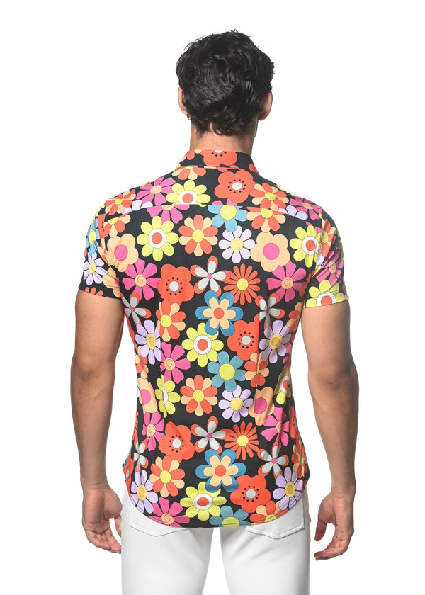 SURF/FLAME FLORAL PRINTED KNIT JERSEY SHORT SLEEVE SHIRT SEAMLESS PATTERN ST-9290