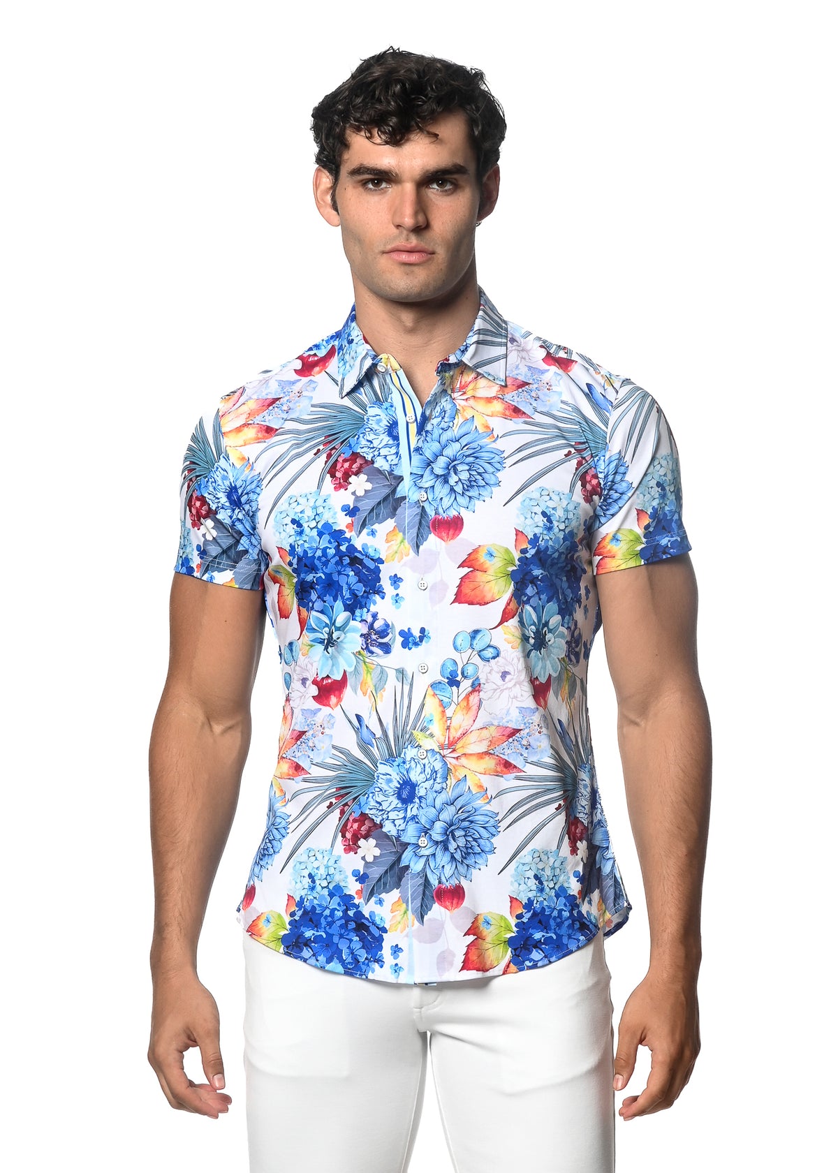 Men's Button Down Floral Short-Sleeve Shirts - ST33LE