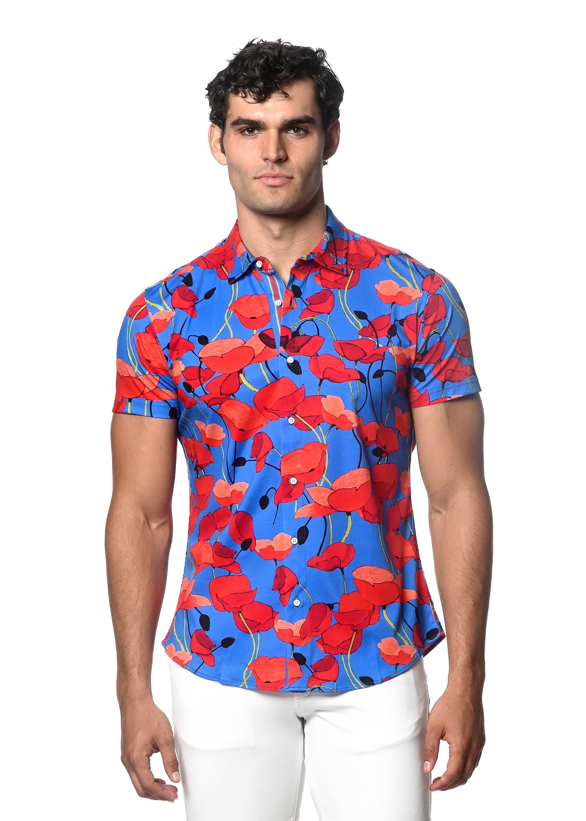 Men's Button Down Floral Short-Sleeve Shirts - ST33LE