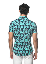 TEAL/SURF FLORAL PRINTED KNIT JERSEY SHORT SLEEVE SHIRT SEAMLESS PATTERN ST-9306