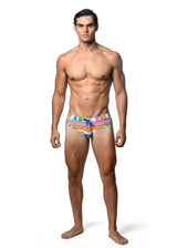 GREEN/CANDY STRIPE PRINTED SWIM BRIEF ST-8015-09