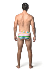 GREEN/CANDY STRIPE PRINTED SWIM BRIEF ST-8015-09