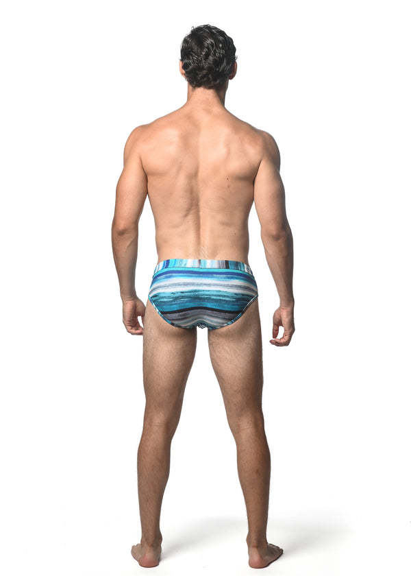 TEAL/BLUE STRIPE PRINTED SWIM BRIEF ST-8015-10