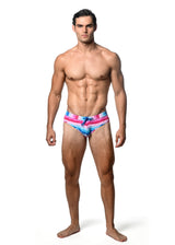 FUCHSIA/COBALT STRIPE PRINTED SWIM BRIEF ST-8015-11