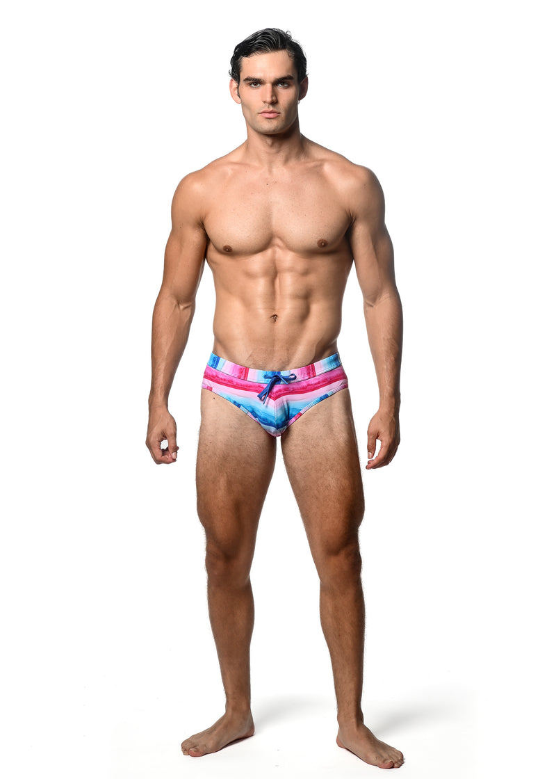 FUCHSIA/COBALT STRIPE PRINTED SWIM BRIEF ST-8015-11