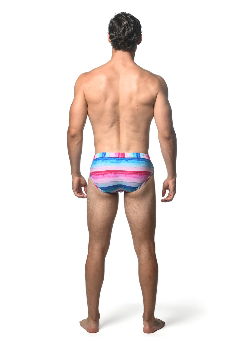 FUCHSIA/COBALT STRIPE PRINTED SWIM BRIEF ST-8015-11