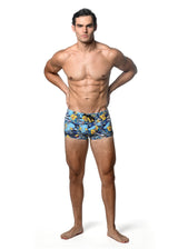 NAVY/YELLOW FLORAL PRINTED SWIM TRUNKS ST-8016-24