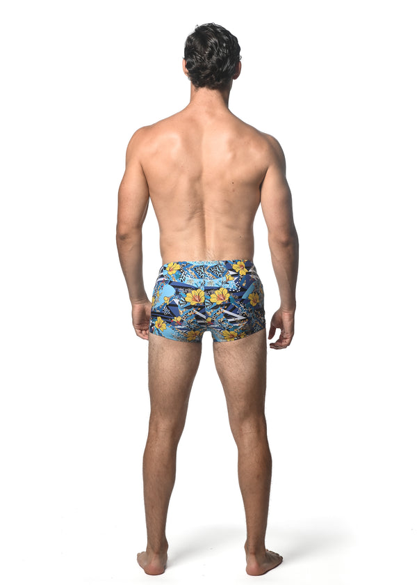 NAVY/YELLOW FLORAL PRINTED SWIM TRUNKS ST-8016-24