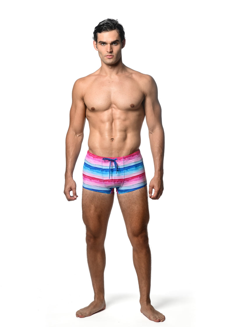 FUCHSIA/COBALT STRIPE PRINTED SWIM TRUNKS ST-8016-31