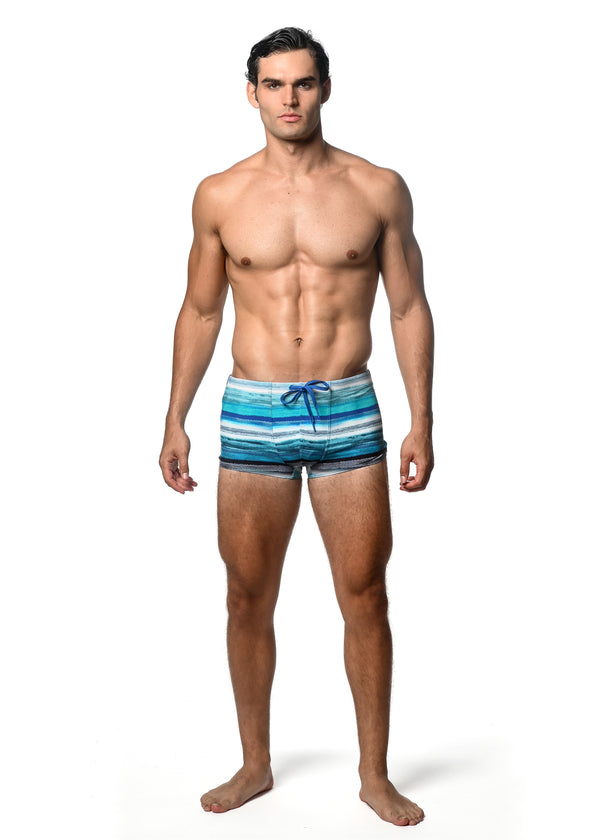 TEAL/BLUE STRIPE PRINTED SWIM TRUNKS ST-8016-30