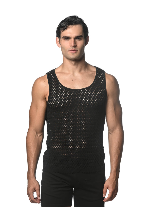 BLACK WAVE MESH STRETCH KNIT TANK ST-24209