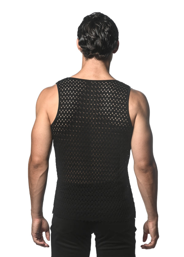 BLACK WAVE MESH STRETCH KNIT TANK ST-24209