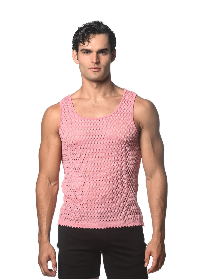 BUBBLE GUM WAVE MESH STRETCH KNIT TANK ST-24209