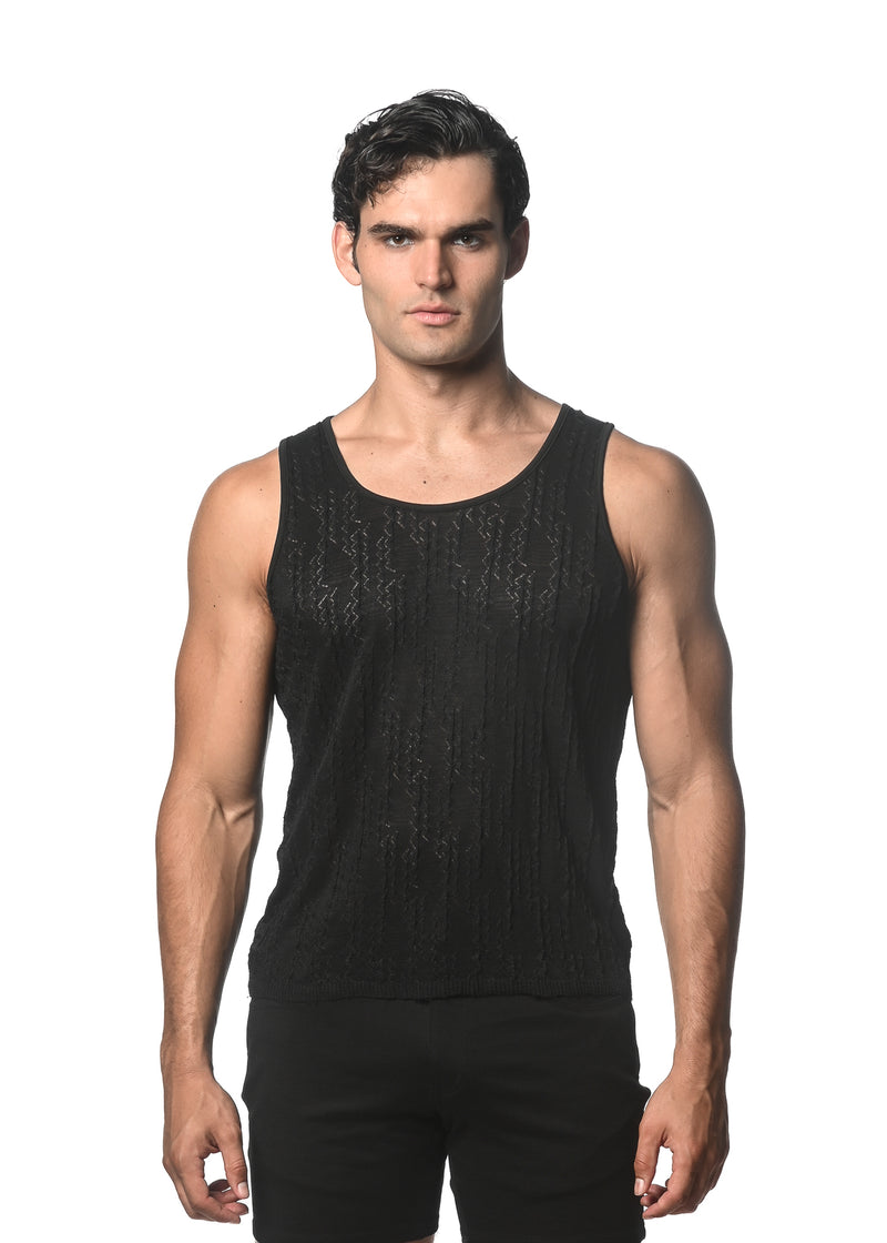 BLACK DASH CHEVRON STRETCH KNIT TANK ST-24205