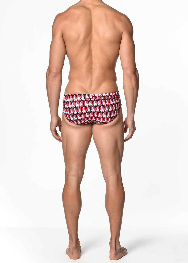 POPPY/BLACK CIRCLE SLICE FREESTYLE SWIM BRIEF W/REMOVABLE CUP ST-8000-82