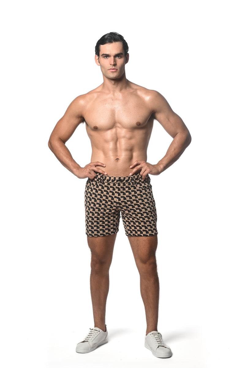 KHAKI/BLACK WAVEY 5" JACQUARD STRETCH KNIT SHORT ST-1932-58