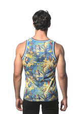 ROYAL/GOLD JUNGLE PRINTED STRETCH MESH SINGLET ST-11094