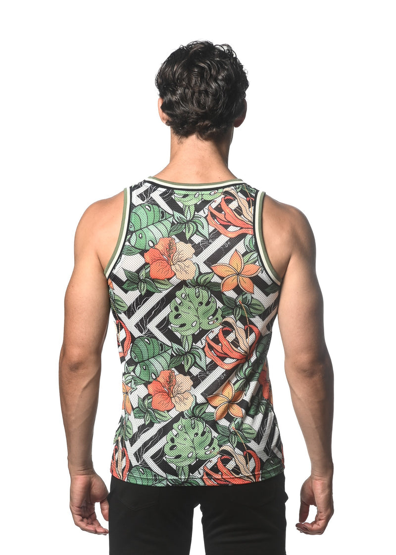 SPRUCE/SIENNA FAUNA PRINTED STRETCH MESH SINGLET ST-11096